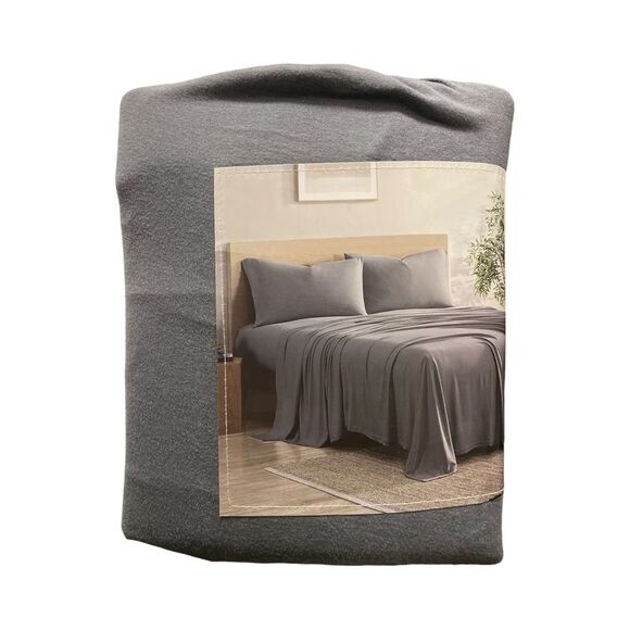 Hudson & Main Wrinkle Resistant, Super Soft, Jersey Sheet Set, 4 Piece - Gray - Picture 2 of 3